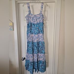 Easel Blue and Pink Floral Maxi Dress